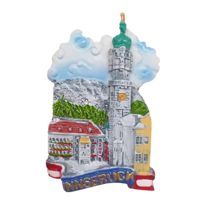 innsbruck austria fridge magnet – alpine tower scene, european travel collectible & rustic home decor