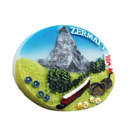 zermatt switzerland fridge magnet – matterhorn mountain train scene travel souvenir & alpine cabin decor