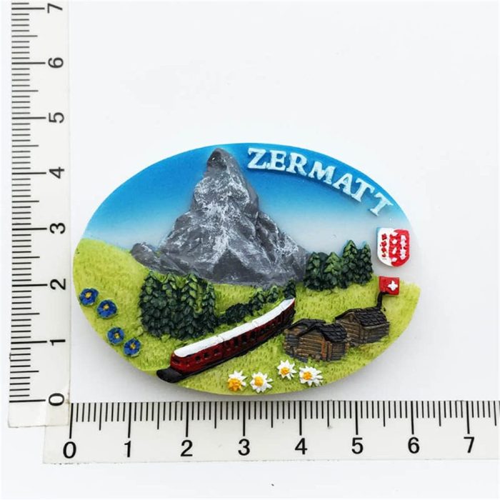 zermatt switzerland fridge magnet – matterhorn mountain train scene travel souvenir & alpine cabin decor