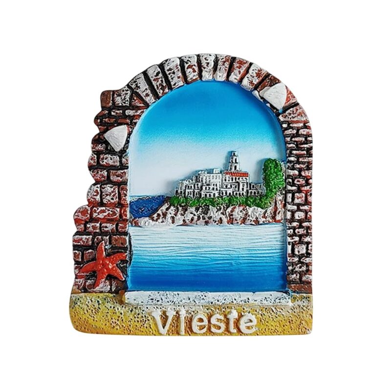 vieste italy fridge magnet coastal arch view souvenir, mediterranean travel memory decor