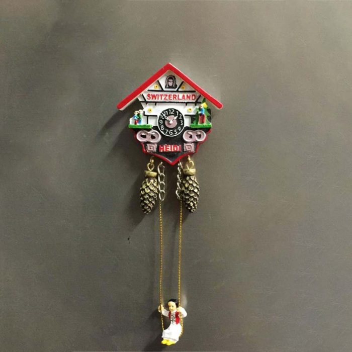 heidi swinging clock fridge magnet – cute switzerland cuckoo house souvenir for kids & collectible decor