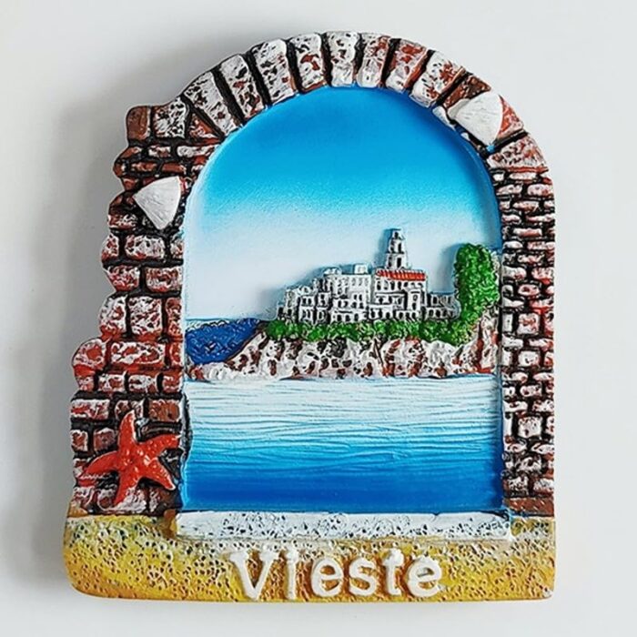 vieste italy fridge magnet coastal arch view souvenir, mediterranean travel memory decor