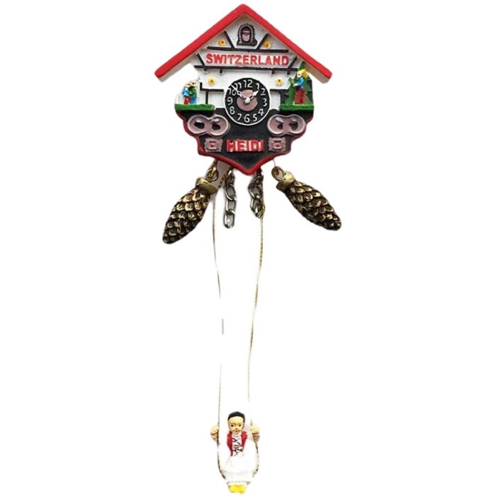 heidi swinging clock fridge magnet – cute switzerland cuckoo house souvenir for kids & collectible decor