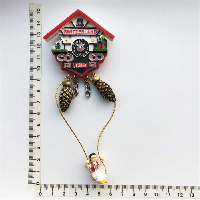 heidi swinging clock fridge magnet – cute switzerland cuckoo house souvenir for kids & collectible decor