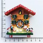 swiss farmhouse cuckoo clock fridge magnet – cow & farmer themed switzerland souvenir for home decoration