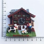 swiss farmhouse fridge magnet – traditional chalet with cows and clock scene souvenir from switzerland