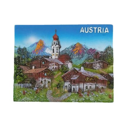 austria alpine village scene fridge magnet – traditional landscape travel collectible & home display