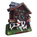 swiss farmhouse fridge magnet – traditional chalet with cows and clock scene souvenir from switzerland