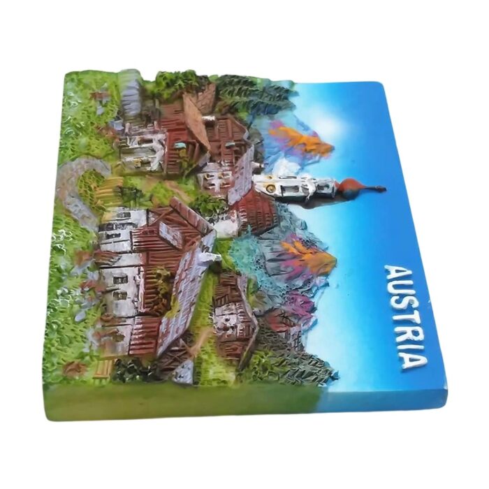 austria alpine village scene fridge magnet – traditional landscape travel collectible & home display
