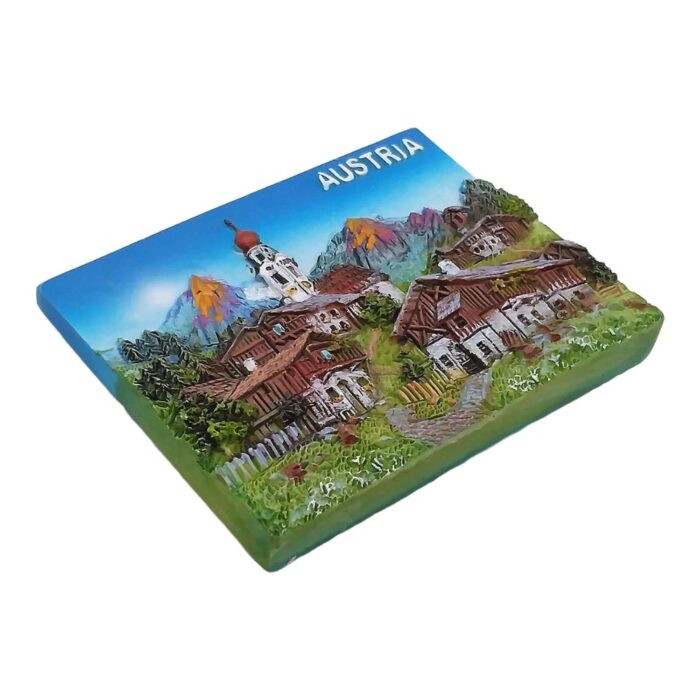austria alpine village scene fridge magnet – traditional landscape travel collectible & home display