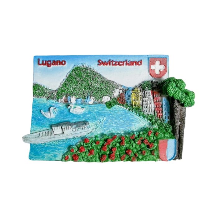 lugano switzerland lake view fridge magnet – colorful cityscape travel souvenir for fridge or workspace