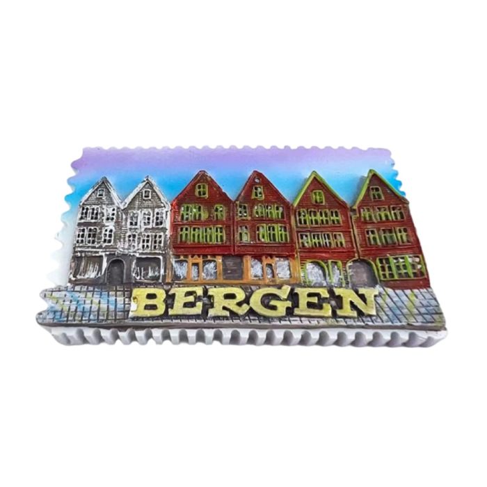 bergen norway colorful houses fridge magnet – historic bryggen wharf souvenir & coastal charm