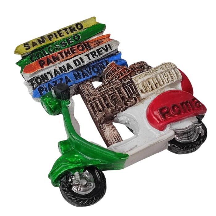 rome italy scooter fridge magnet – vespa with landmarks signpost travel gift & urban adventure decor
