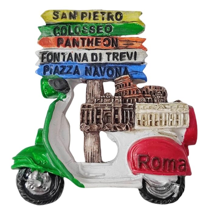 rome italy scooter fridge magnet – vespa with landmarks signpost travel gift & urban adventure decor
