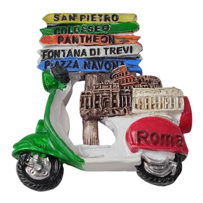 rome italy scooter fridge magnet – vespa with landmarks signpost travel gift & urban adventure decor