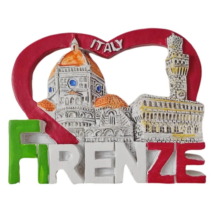 firenze italy fridge magnet – heart shaped florence souvenir featuring cathedral & palazzo vecchio