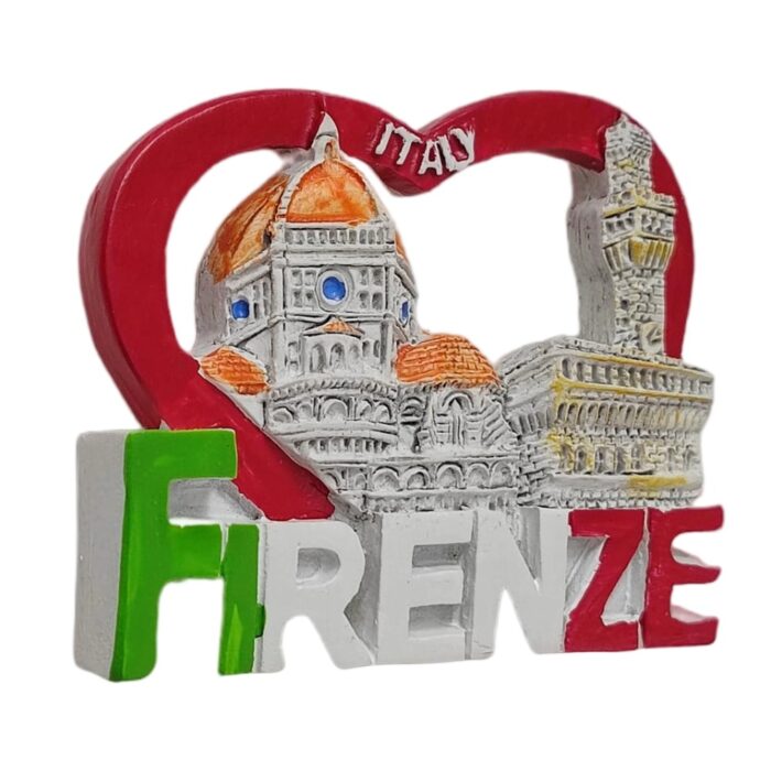 firenze italy fridge magnet – heart shaped florence souvenir featuring cathedral & palazzo vecchio