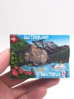 montreux switzerland castle fridge magnet – lake view travel souvenir gift with swiss alps background