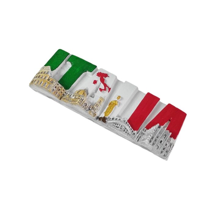 italia letters fridge magnet map & monuments with tricolor flag – italy travel gift & retro decor accent