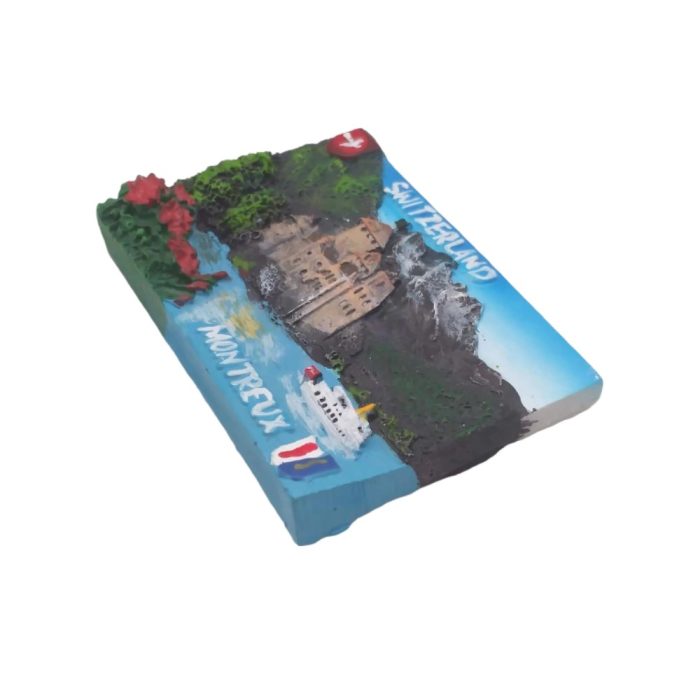 montreux switzerland castle fridge magnet – lake view travel souvenir gift with swiss alps background