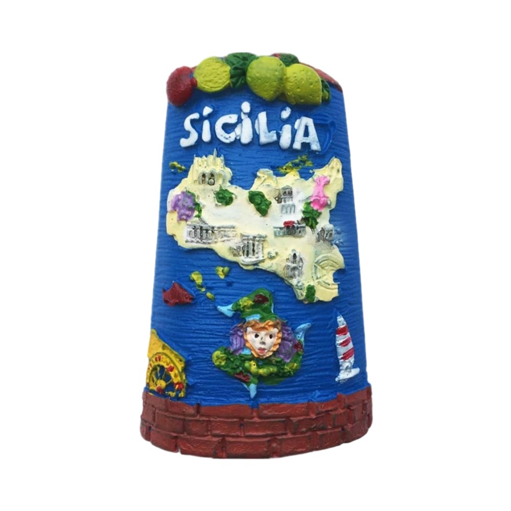 sicilia italy fridge magnet – island map design with local landmarks & fruits – colorful culture souvenir & mediterranean decor accent