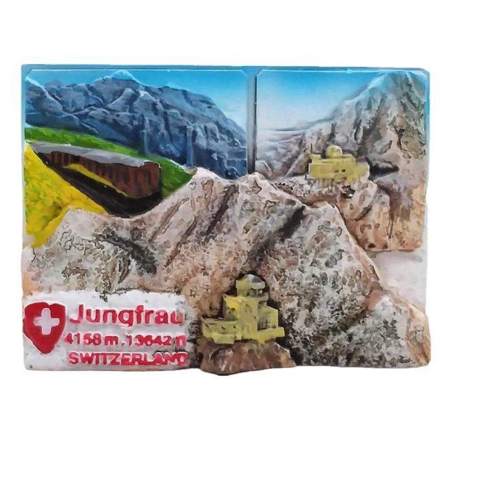jungfrau mountain fridge magnet – switzerland alps train journey travel souvenir for nature lovers & explorers