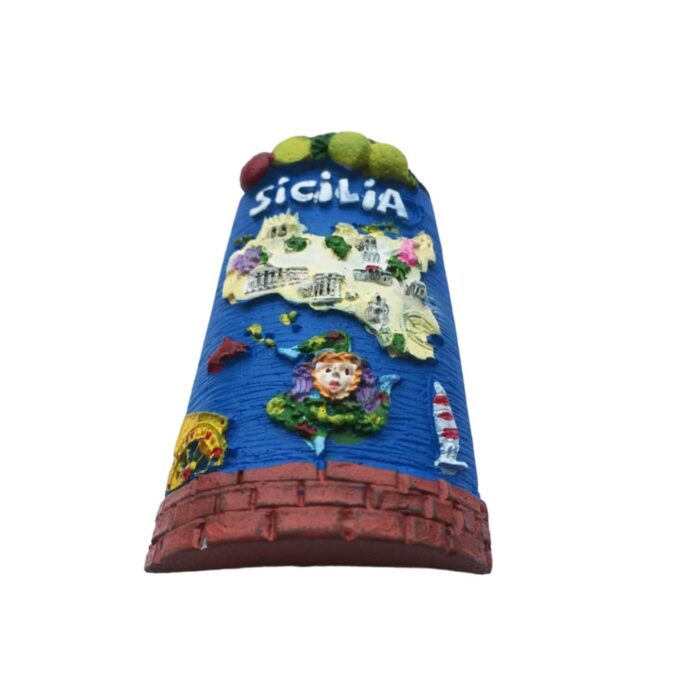 sicilia italy fridge magnet – island map design with local landmarks & fruits – colorful culture souvenir & mediterranean decor accent