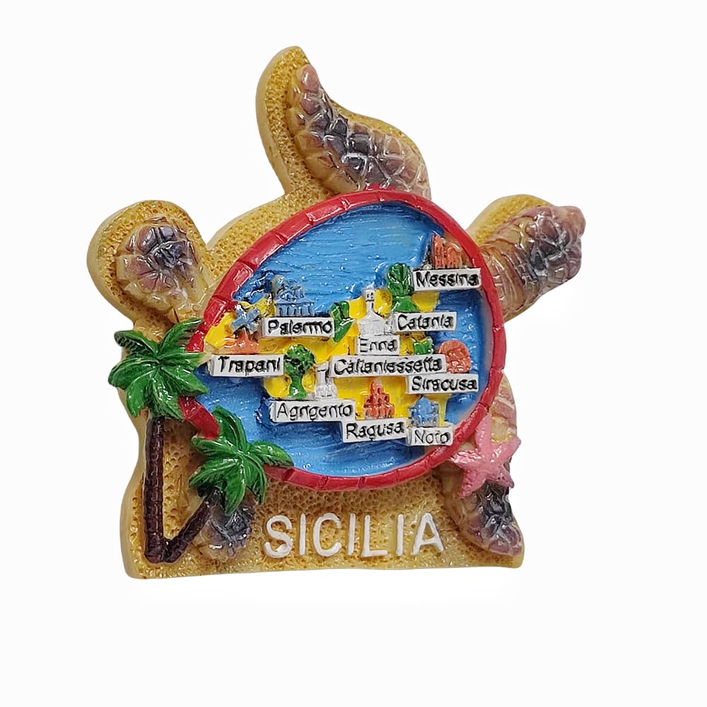 sicilia italy map fridge magnet sicilian island souvenir with cities & palm tree decor for home