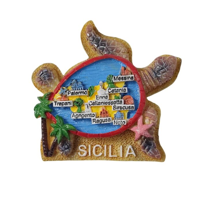 sicilia italy map fridge magnet sicilian island souvenir with cities & palm tree decor for home