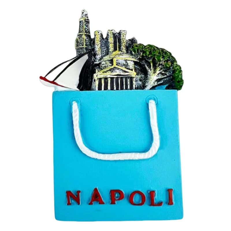 naples italy fridge magnet – iconic napoli landmarks in gift bag design for stylish travel souvenir & fridge charm