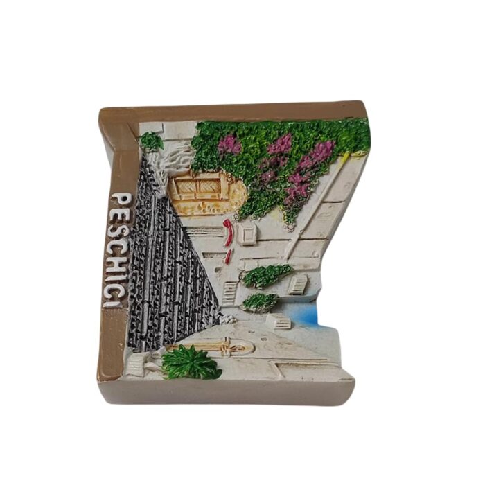 peschici italy fridge magnet historic stone stairs scene, coastal village travel keepsake