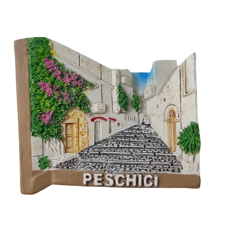 peschici italy fridge magnet historic stone stairs scene, coastal village travel keepsake