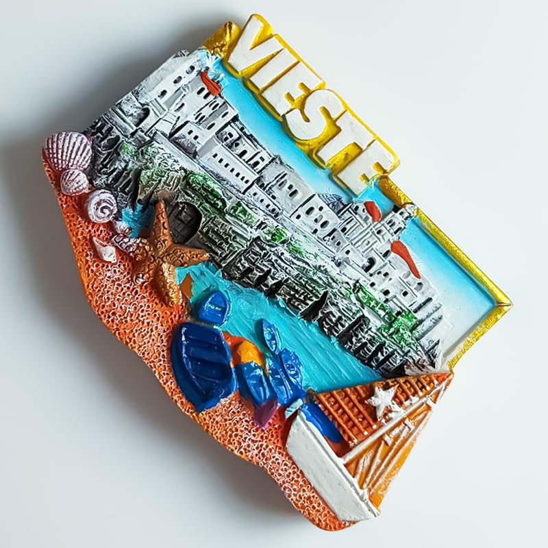 vieste italy beach fridge magnet colorful coastal town souvenir with boats & shells for magnetic surfaces