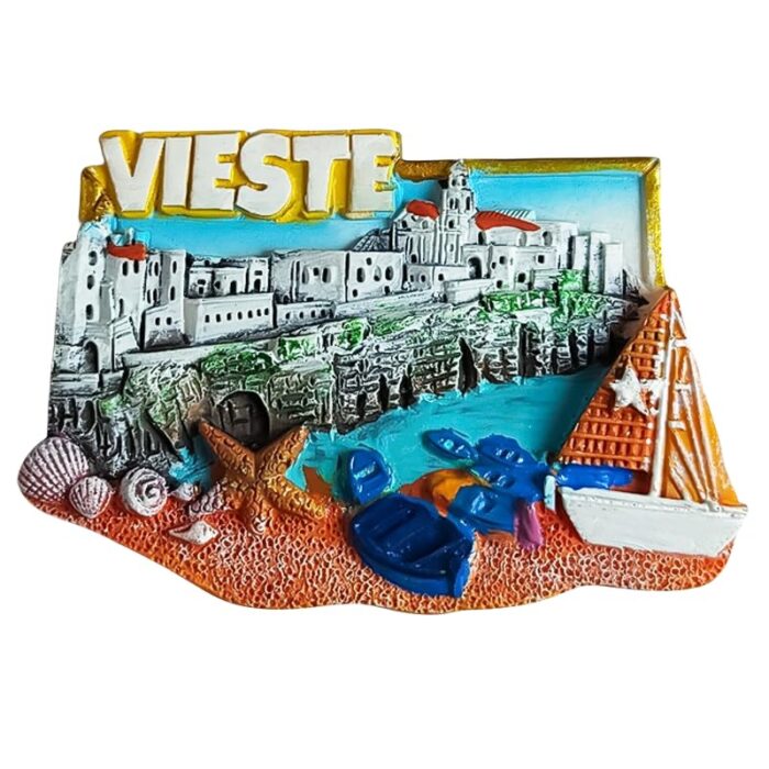 vieste italy beach fridge magnet colorful coastal town souvenir with boats & shells for magnetic surfaces