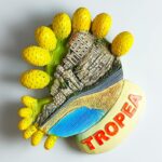 tropea italy fridge magnet prickly pear coastal scene souvenir, colorful calabrian landmark decor