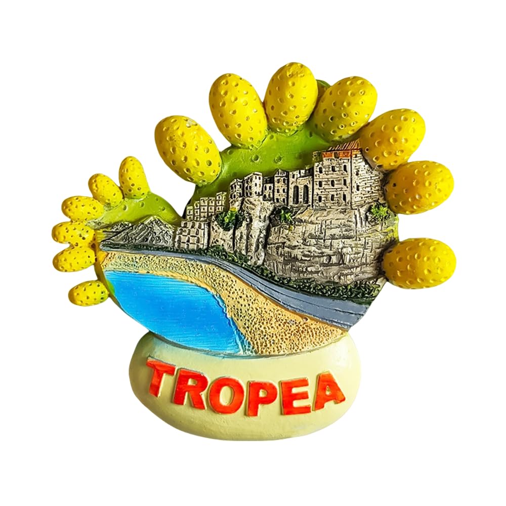 tropea italy fridge magnet prickly pear coastal scene souvenir, colorful calabrian landmark decor