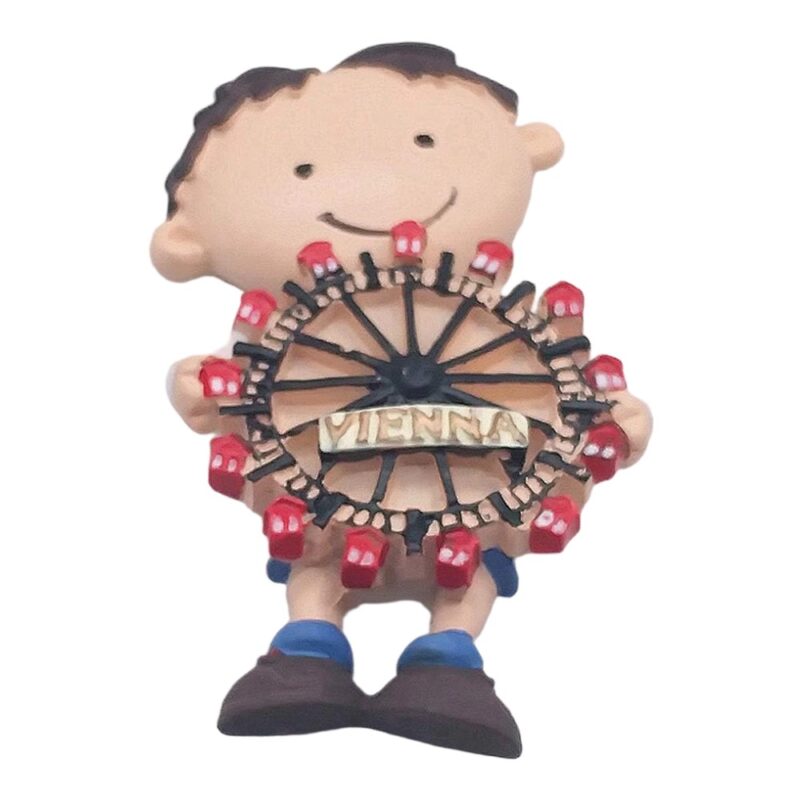 vienna austria fridge magnet – cartoon boy with ferris wheel, cute travel souvenir for kids & fridge fun