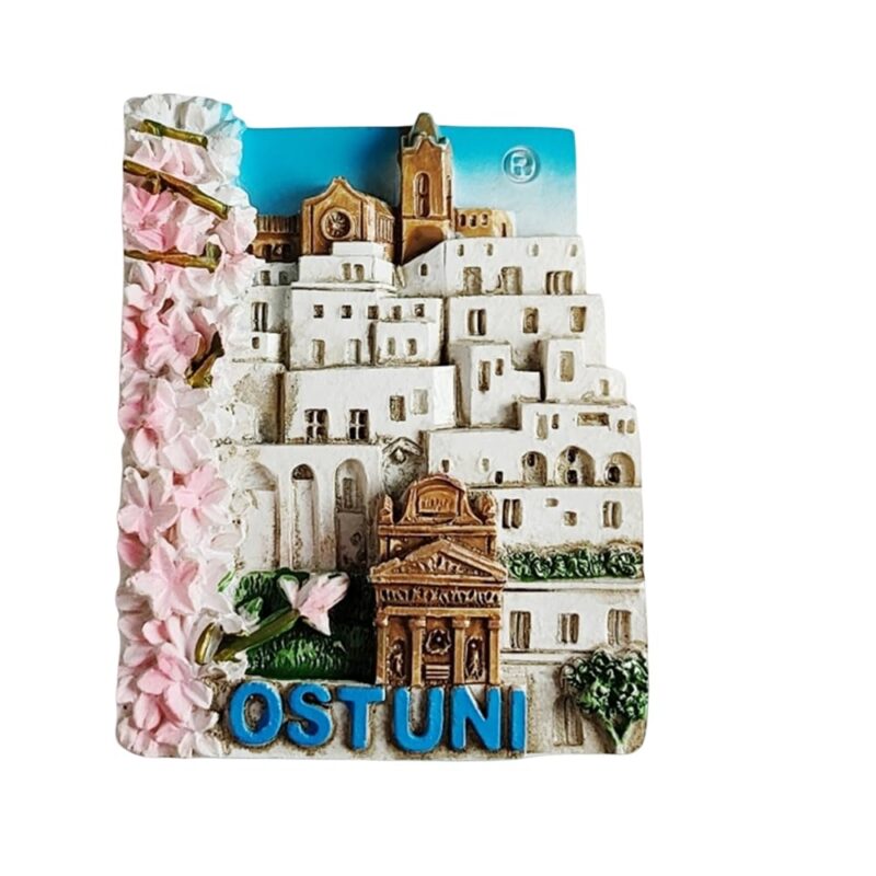 ostuni italy fridge magnet white city on the hill, floral travel gift for rustic mediterranean style