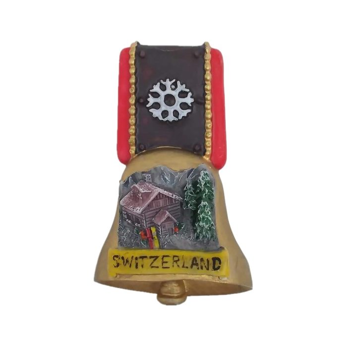 swiss cowbell fridge magnet – switzerland 3d travel souvenir with rustic alpine charm for kitchen decoration