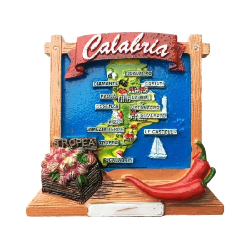 calabria italy map fridge magnet – regional specialties & chili design travel gift & kitchen highlight