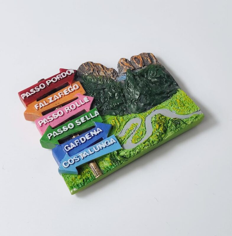 dolomites italy fridge magnet mountain pass road signs souvenir, alpine adventure gift & decor