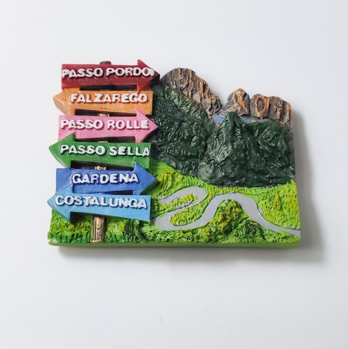 dolomites italy fridge magnet mountain pass road signs souvenir, alpine adventure gift & decor