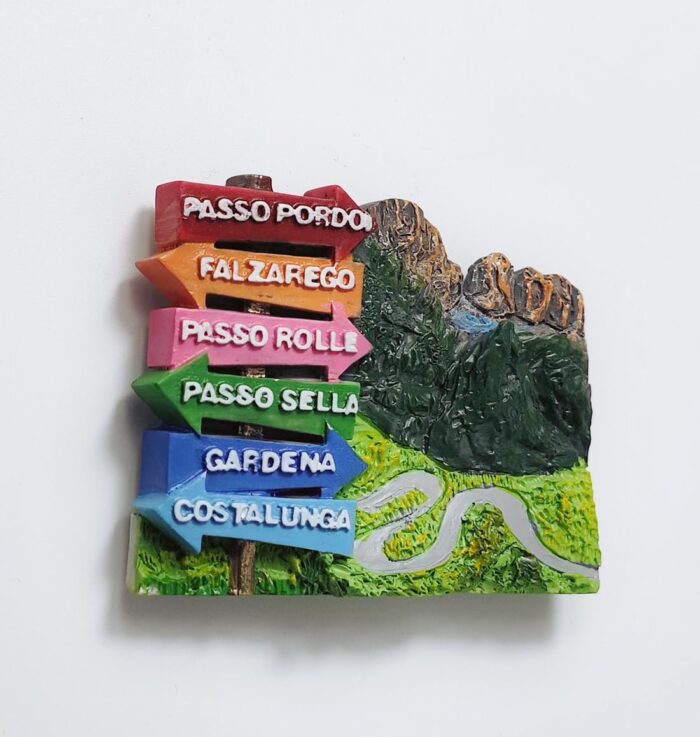 dolomites italy fridge magnet mountain pass road signs souvenir, alpine adventure gift & decor