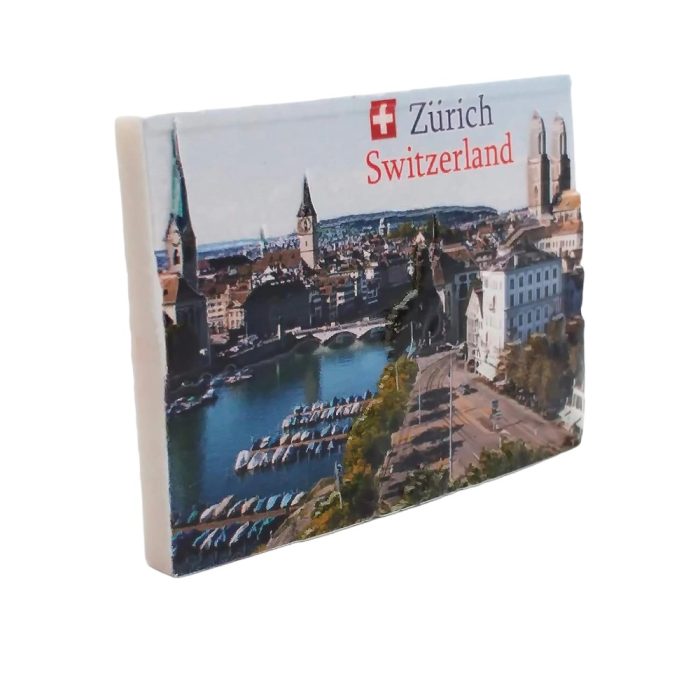zurich cityscape fridge magnet – switzerland urban river view souvenir for travel enthusiasts & fridge art