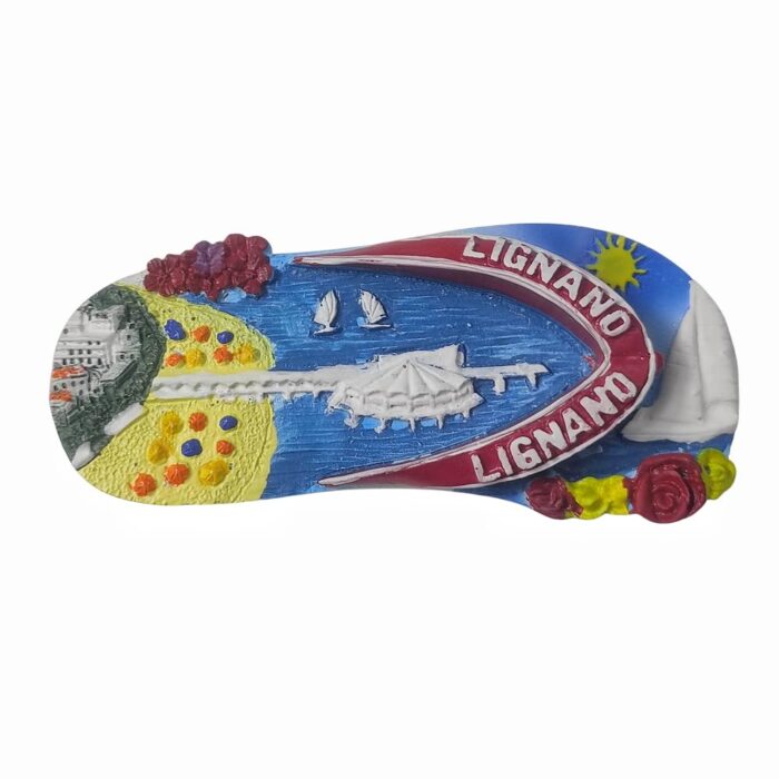 lignano italy fridge magnet flip flop beach scene souvenir, summer vibes travel collectible