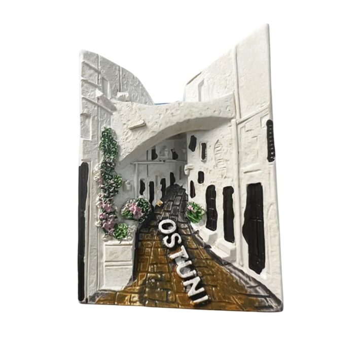 ostuni italy fridge magnet whitewashed street scene souvenir, mediterranean charm for magnetic boards
