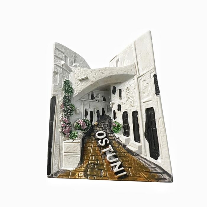 ostuni italy fridge magnet whitewashed street scene souvenir, mediterranean charm for magnetic boards