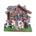swiss farmhouse fridge magnet – switzerland traditional barn with cow & clock decor for kitchen or board