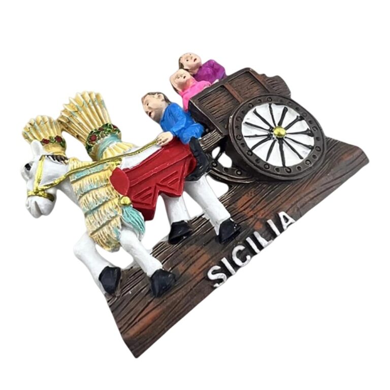sicilia italy fridge magnet – traditional sicilian cart design with family and wheat – ethnic heritage gift & refrigerator ornament
