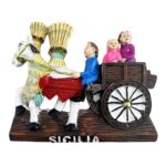 sicilia italy fridge magnet – traditional sicilian cart design with family and wheat – ethnic heritage gift & refrigerator ornament